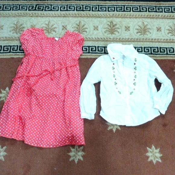 Girls 2 pieces set, Salmon Pink Dress and Off-white Top, Back to school - 5T & 4 - Picture 2 of 10